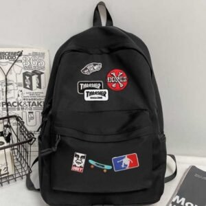 tas ransel distro skateboard patches – backpack sekolah kuliah casual cowok cewek unisex canvas premium black